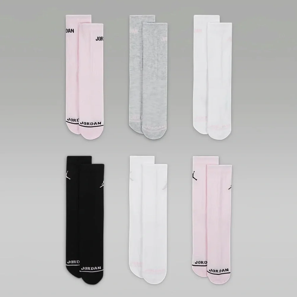 Air Jordan Dri-fit Cushioned Crew Socks 6 pack multicolor black pink white gray